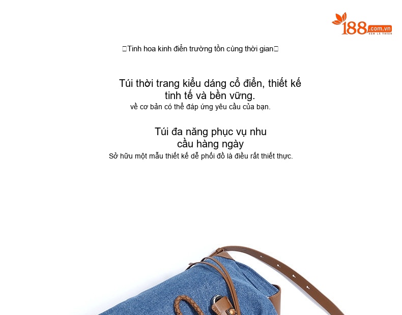 Balo Nữ Vải Canvas Kiểu Dáng Rút Dây Đeo Vai Thiết Kế Vintage Sức Chứa Lớn Màu Xanh Dương, Xanh Đậm chi tiết 8