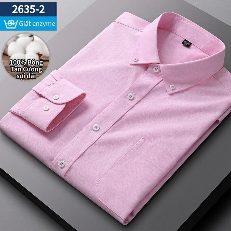 Áo Sơ Mi Nam Tay Dài Cotton Oxford Giặt Nước Kẻ Caro Mặc Đơn Giản Lót Trong Công Sở Màu Trắng, Xanh Dương, Xám, Hồng...
