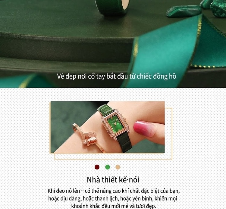Đồng Hồ Nữ Dây Da Mặt Vuông Labaoli LA082 Màu Xanh Lá, Đỏ, Nâu chi tiết 3