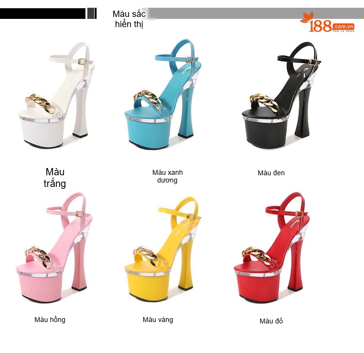 Giày Sandal Cao Gót Nữ Quai Ngang Mắt Xích Gót Cao 10cm - 12cm Màu Đen, Đỏ, Trắng, Hồng... chi tiết 3