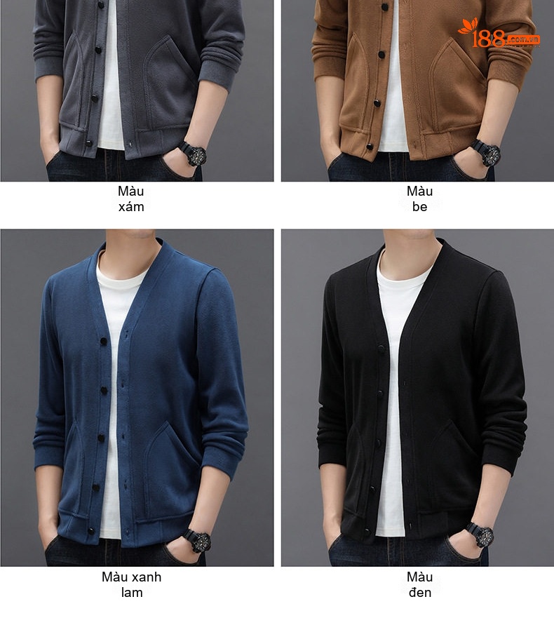 Áo Khoác Cardigan Nam Dệt Kim Lông Cừu Non Khóa Cài Túi Hộp Phong Cách Hàn Quốc Màu Xám, Nâu, Đen, Xanh... chi tiết 7