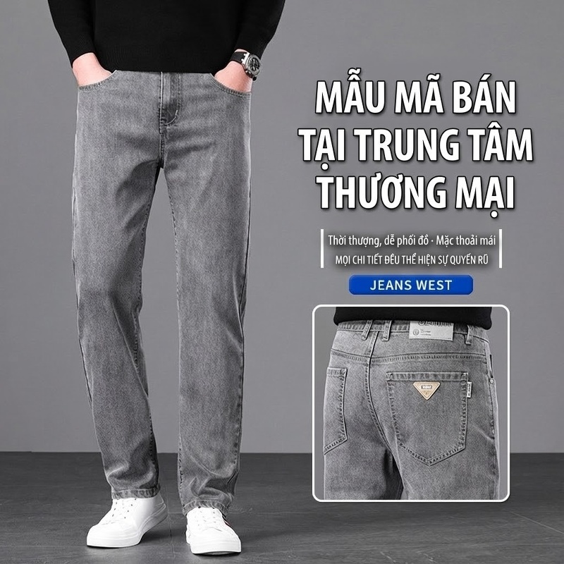 Quần Jean Nam Ống Đứng Co Giãn Phong Cách Thời Trang Màu Xanh Dương, Xám chi tiết 4