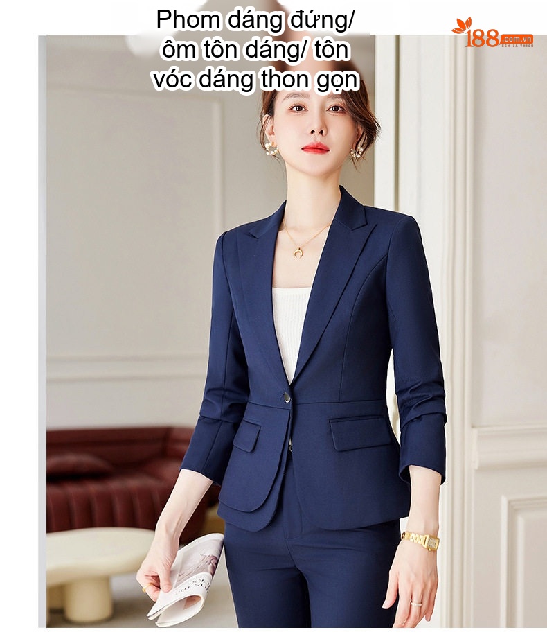 Bộ Vest Công Sở Nữ Thu Đông Dáng Ôm Thanh Lịch Màu Xám, Xanh Navy, Đen chi tiết 12