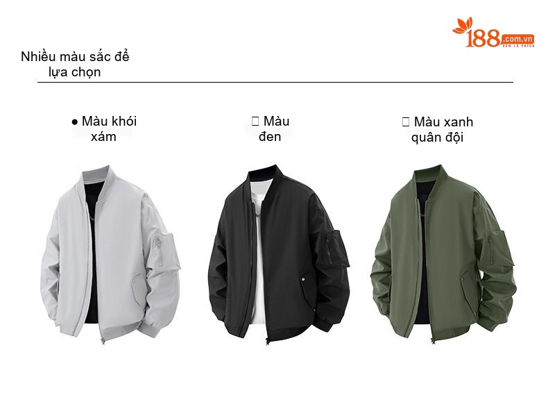 Áo Khoác Bomber Nam Dáng Rộng Phong Cách Retro Màu Xanh Olive, Đen, Xám... chi tiết 10