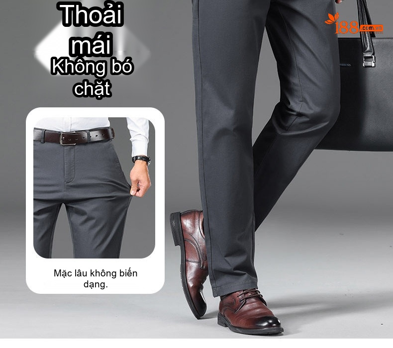 Quần Dài Nam Cotton Ống Suông Rộng Thoải Mái Màu Đen, Xám, Xanh Navy, Nâu chi tiết 9