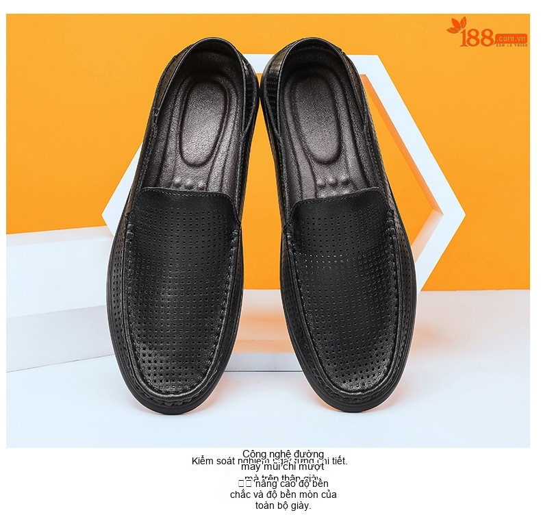 Giày Lười Nam Da Thật Thoáng Khí Chiều Cao Đế Khoảng 3cm Màu Đen, Nâu chi tiết 21