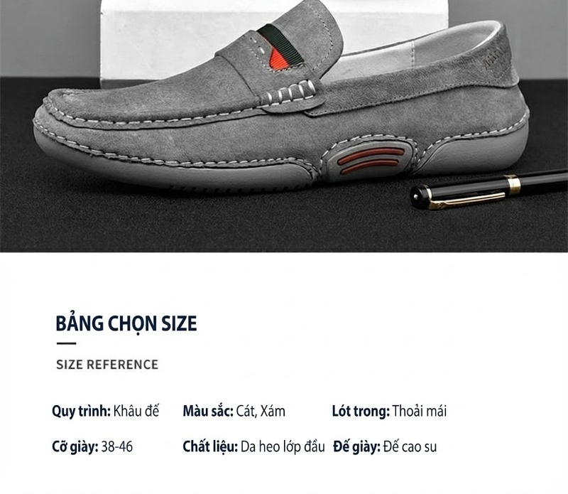 Giày Lười Nam Da Mờ Thoải Mái Chiều Cao Đế Khoảng 2cm Màu Kem chi tiết 9