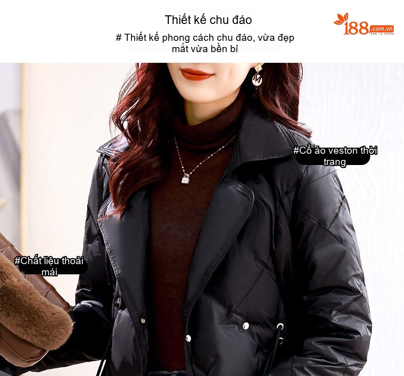Áo Khoác Phao Nữ Dáng Vest Ôm Dáng Thời Trang Màu Đen, Nâu chi tiết 9