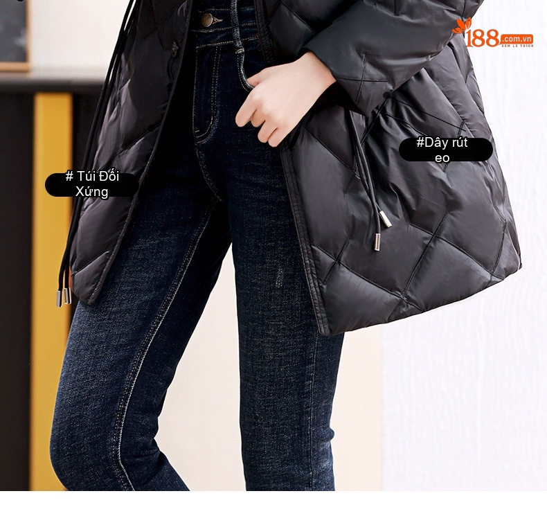 Áo Khoác Phao Nữ Dáng Vest Ôm Dáng Thời Trang Màu Đen, Nâu chi tiết 10