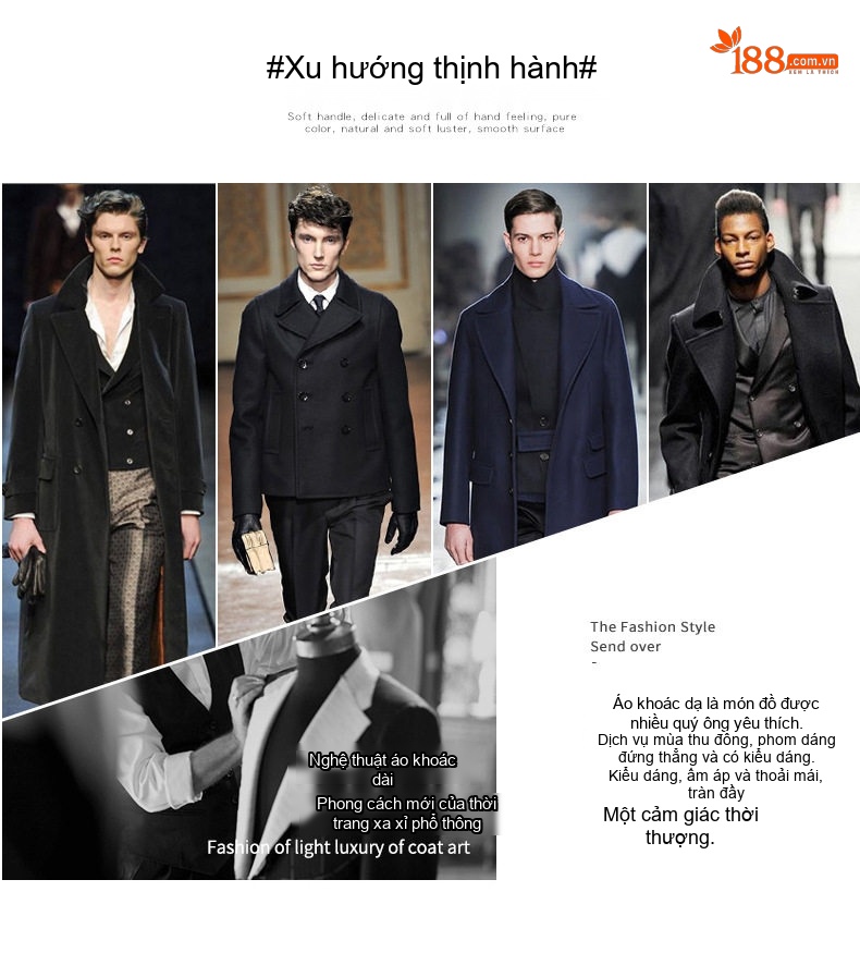 Áo Khoác Dạ Nam 100% Lông Cừu Hai Mặt Cổ chữ Vest Công Sở Thanh Lịch Màu Đen chi tiết 3