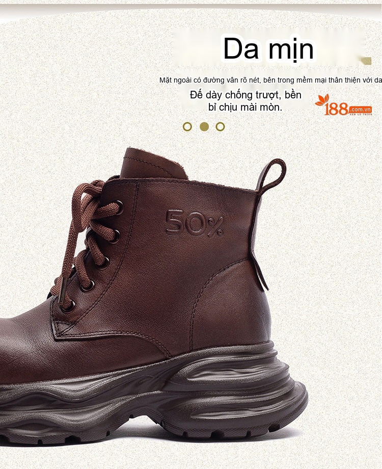 Boot Nữ Da Bò Cổ Lửng Phong Cách Âu Mỹ Chiều Cao Đế Khoảng 5cm Màu Đen, Nâu chi tiết 3
