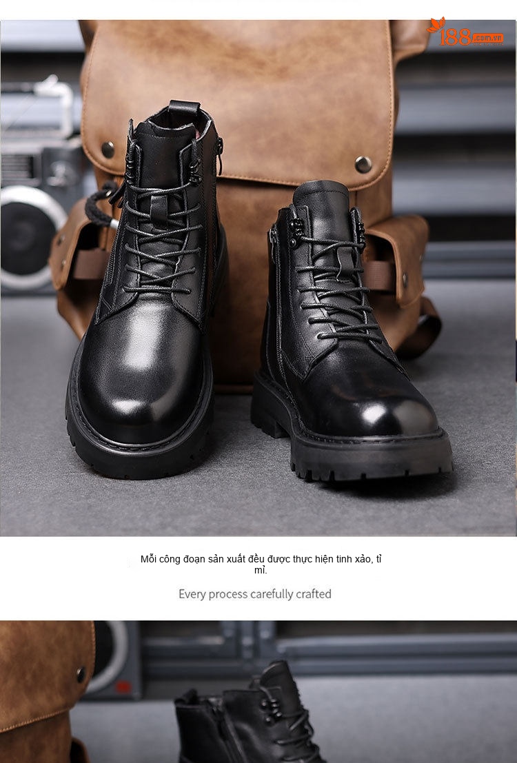 Boot Martin Nam Da Thật Lót Lông Cao Cổ Giữ Ấm Chiều Cao Đế Khoảng 4cm Màu Đen chi tiết 12