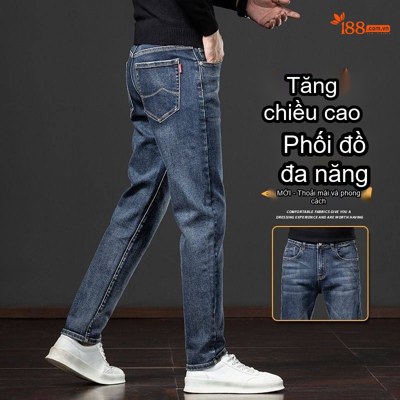 Quần Jean Nam Ống Đứng Lót Lông Dày Dặn Co Giãn Tốt Màu Xanh Dương