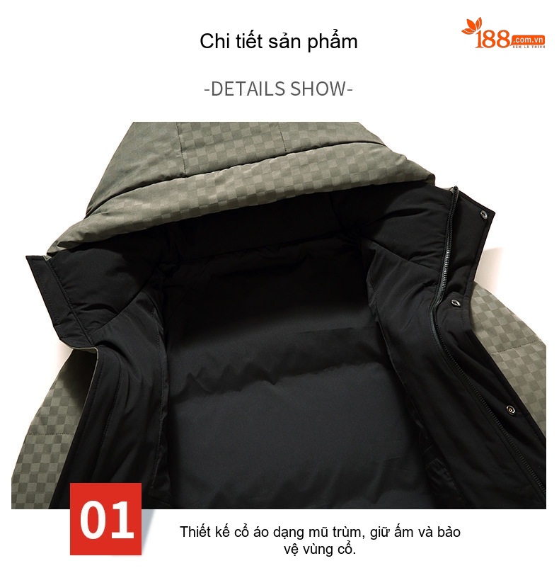 Áo Khoác Phao Nam Ngắn Tay Dài Có Mũ Trùm Đầu Thời Trang Giữ Ấm Phong Cách Trẻ Trung Màu Be, Đen, Xanh Olive chi tiết 19