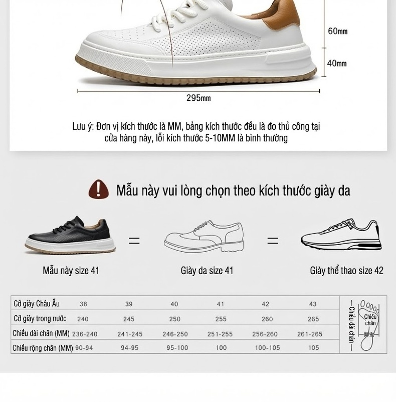 Giày Sneaker Nam Da Thật Thoáng Khí Chiều Cao Đế Khoảng 3.5cm Màu Trắng, Đen, Nâu chi tiết 8