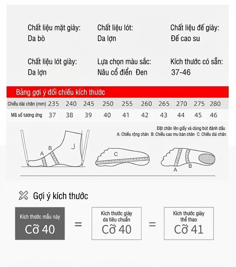 Giày Tây Buộc Dây Nam Da Bò Đầu Tiên Chiều Cao Đế Khoảng 3cm Màu Đen, Nâu chi tiết 2