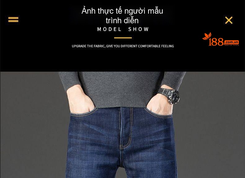 Quần Jean Dài Nam Ống Đứng Lưng Cao Co Giãn Thoải Mái Màu Xanh Đen chi tiết 8