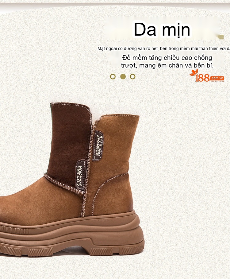 Boot Nữ Cổ Lửng Lót Lông Cừu Đế Dày Phong Cách Retro Chiều Cao Đế Khoảng 5cm Màu Nâu, Xanh Lá chi tiết 3
