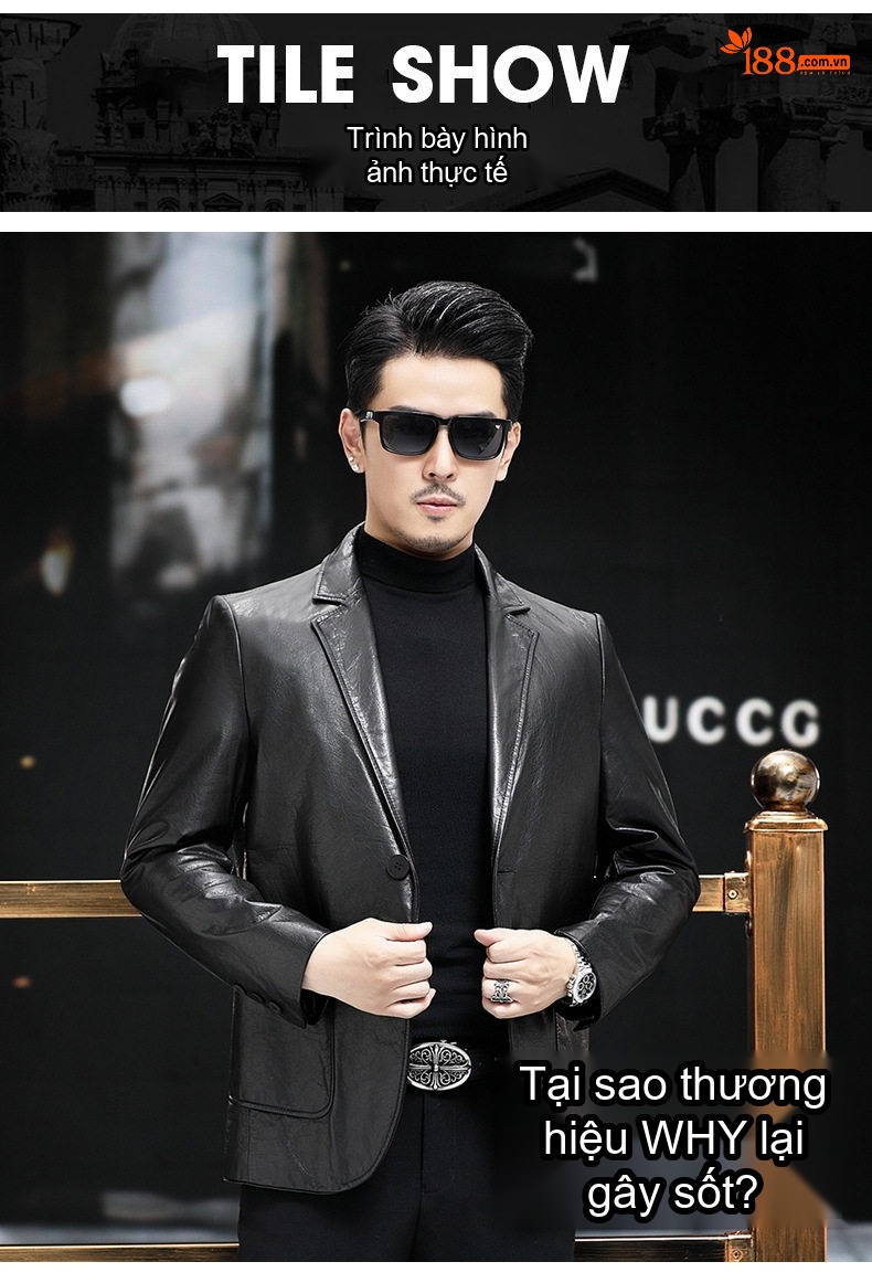 Áo Khoác Da Bò Nam Dáng Vest Tây Khóa Cài Phong Cách Hải Ninh Màu Đen chi tiết 12