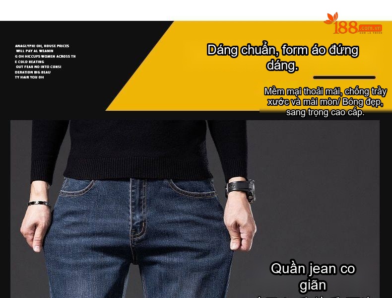 Quần Jean Nam Ống Đứng Cotton Dáng Rộng Co Giãn Thoải Mái Màu Xanh, Đen chi tiết 8