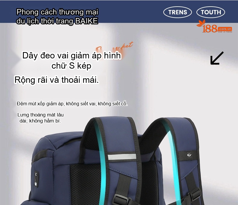 Balo Đa Năng Chống Thấm Nước Dung Tích Lớn, Ngăn Riêng Đồ Ướt Màu Đen, Xanh Navy chi tiết 19