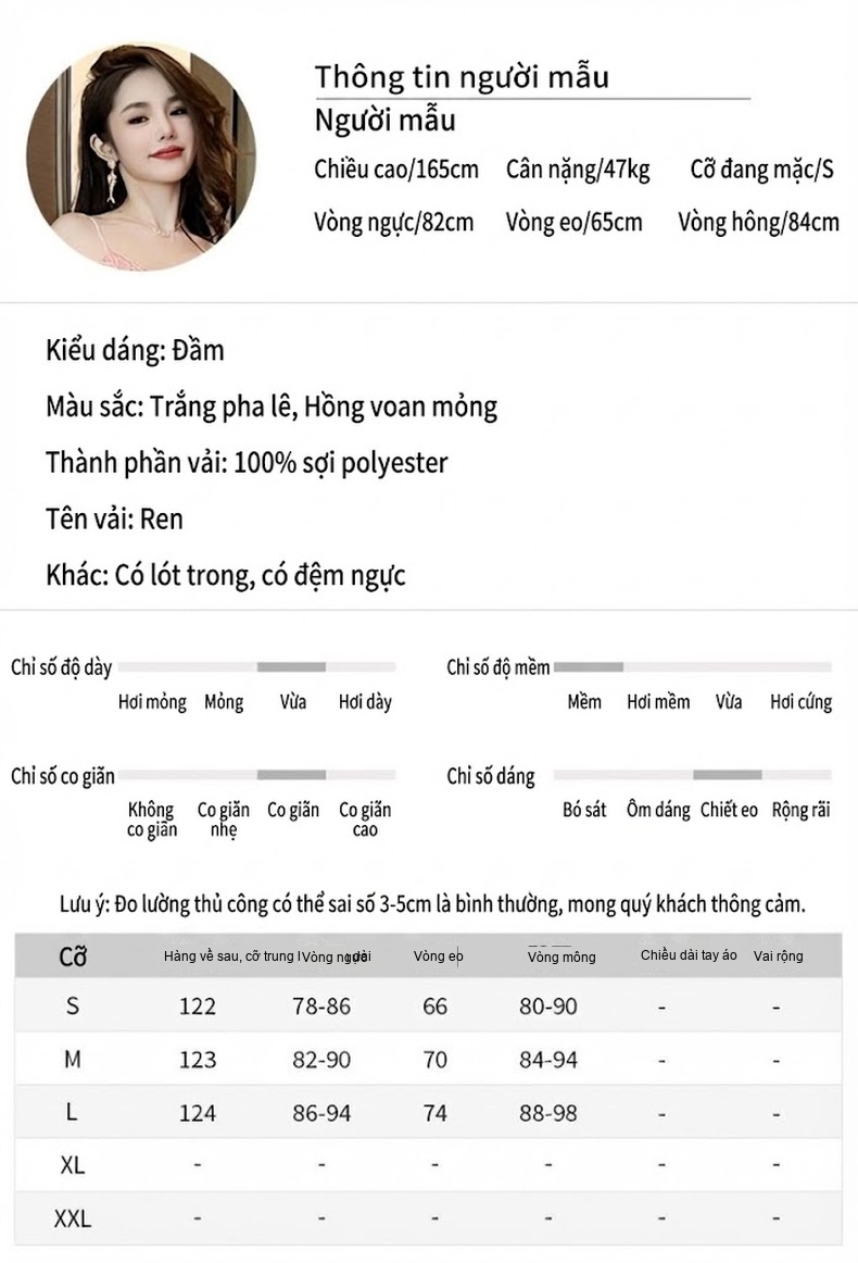 Váy Dài Nữ Hai Dây Ren Đuôi Cá Phong Cách Pháp Gợi Cảm Màu Hồng chi tiết 2