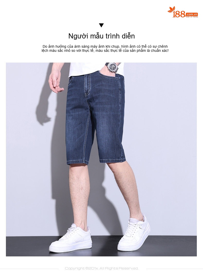 Quần Short Jeans Nam Ống Lửng Co Giãn Thoải Mái Màu Xanh Đậm, Xám chi tiết 3