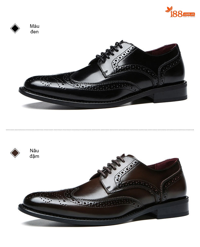 Giày Tây Buộc Dây Nam Da Thật Brogue Chiều Cao Đế Khoảng 3cm Màu Đen, Nâu chi tiết 21
