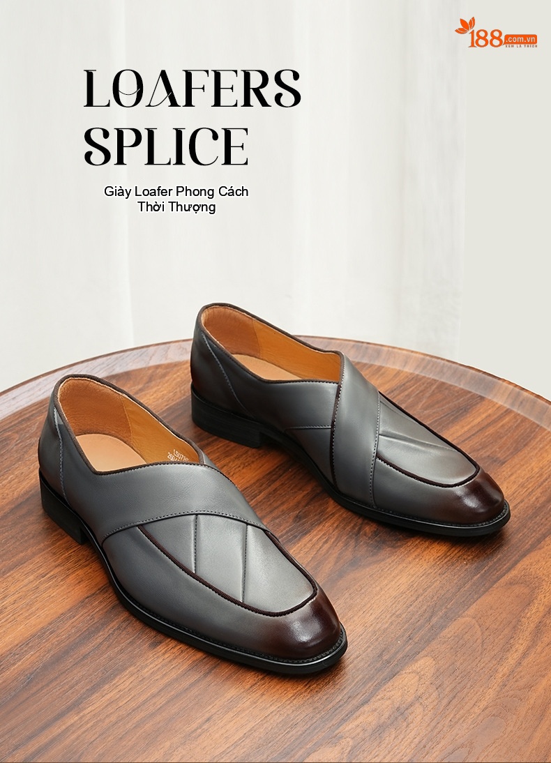 Giày Lười Mũi Nhọn Nam Da Bò Phong Cách Retro Chiều Cao Đế Khoảng 3cm Màu Đen, Xám chi tiết 1