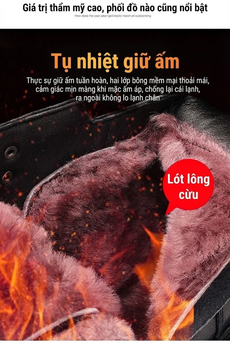 Boot Martin Nam Da Bò Lót Lông Cừu Chiều Cao Đế Khoảng 4cm Màu Đen chi tiết 5