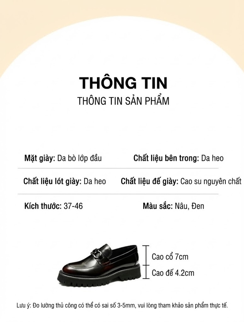 Giày Lười Nam Da Bóng Chiều Cao Đế Khoảng 4cm Màu Đen, Nâu Đỏ chi tiết 7
