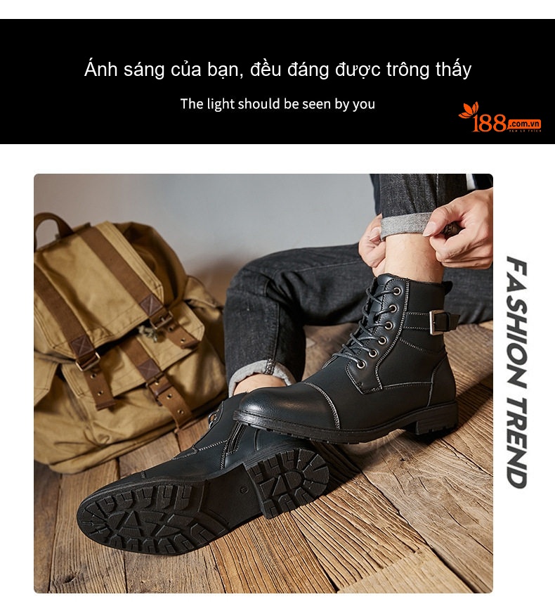 Giày Boot Công Sở Nam Cổ Cao Da Bóng Buộc Dây Khóa Bên Chiều Cao Đế Khoảng 3cm Màu Đen, Xám, Xanh Navy, Kem chi tiết 6