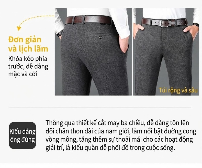 Quần Tây Nam Ống Đứng Vải Lông Cừu Dáng Ôm Màu Đen, Xám chi tiết 8
