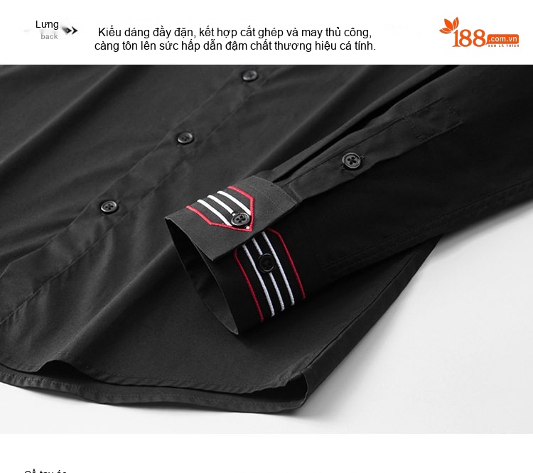 Áo Sơ Mi Nam Tay Dài Thêu Họa Tiết Arrow Stripe Túi Hộp Màu Trắng, Đen chi tiết 9