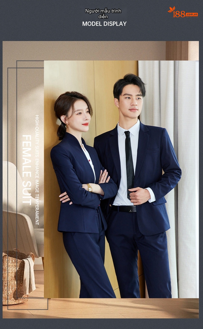Bộ Vest Công Sở Nam Nữ Phong Cách Trung Hoa Áo Quần Dài Tay Màu Đen, Đỏ, Xám chi tiết 11