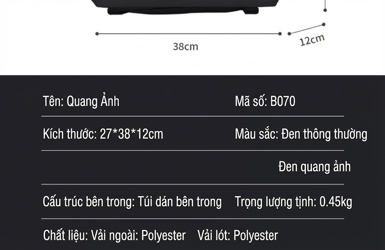 Túi Đeo Chéo Nam Laptop Vải Dù Chống Nước Công Sở Du Lịch Đựng Vừa A4 Màu Đen chi tiết 15