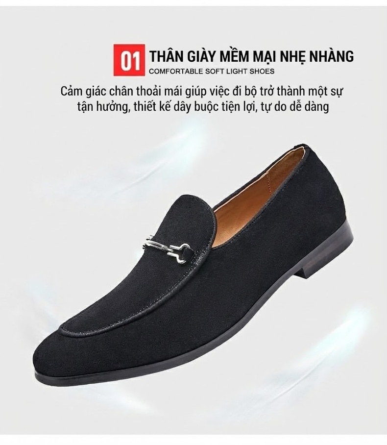 Giày Lười Nam Da Lộn Chiều Cao Đế Khoảng 2cm Phong Cách Anh Quốc Màu Đen, Kem chi tiết 6