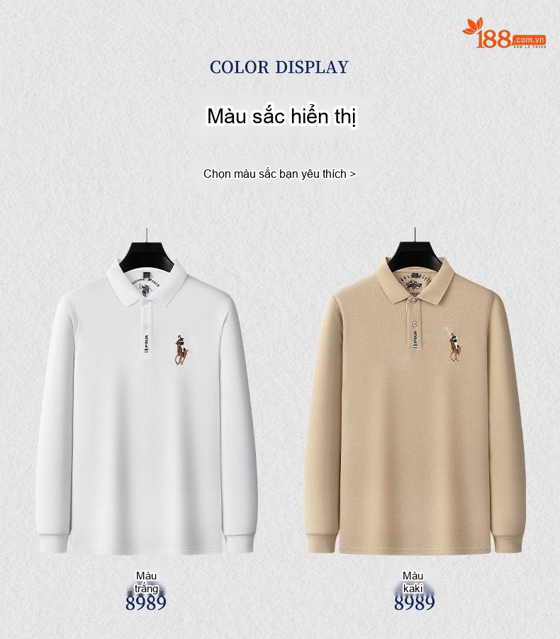 Áo Polo Nam Tay Dài Cotton Cổ Bẻ Phong Cách Doanh Nhân Màu Xanh Lá, Đen, Xanh Dương, Kem... chi tiết 11