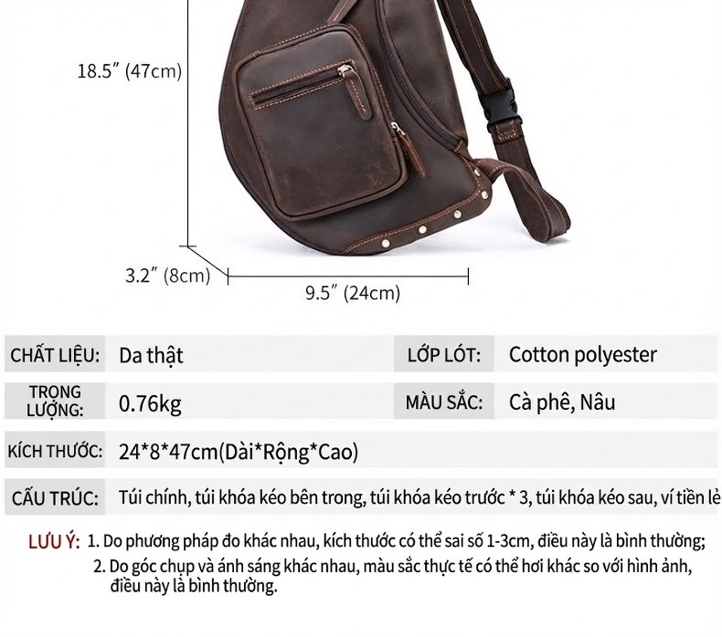 Túi Đeo Ngực Nam Da Bò Crazy Horse Phong Cách Retro chi tiết 2