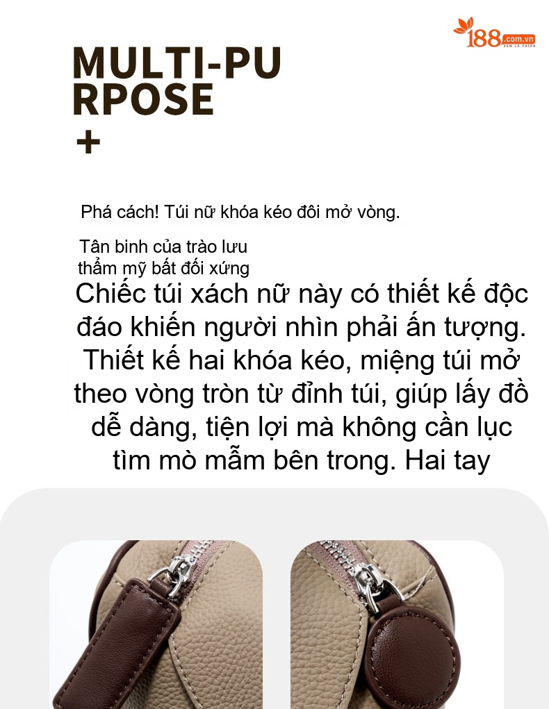 Túi Đeo Vai/Đeo Chéo Nữ Da Bò Thật Dáng Túi Boston/Pillow Màu Be, Nâu chi tiết 9