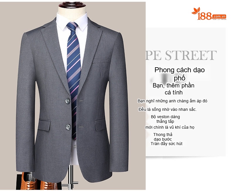 Bộ Vest Nam Cao Cấp 3 Món Phong Cách Doanh Nhân Lịch Lãm Màu Xám chi tiết 11