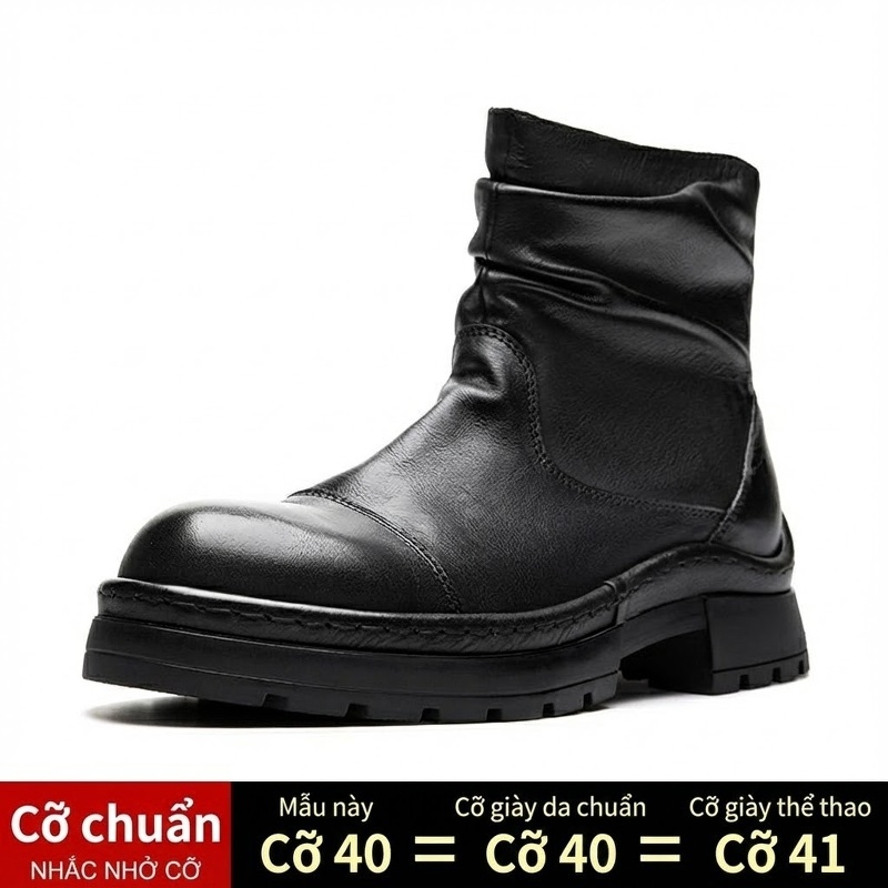 Chelsea Boots Nam Da Bò Cổ Cao Phong Cách Anh Quốc Đế Dày Chiều Cao Đế Khoảng 4cm Màu Đen, Nâu