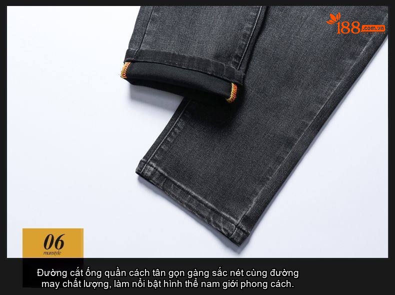 Quần Jean Nam Dáng Suông Vải Cotton Co Giãn Màu Đen Khói chi tiết 38