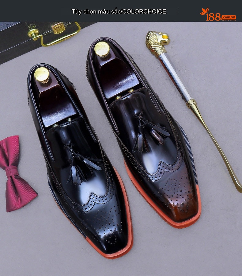 Giày Tây Da Bò Nam Lịch Lãm Chiều Cao Đế Khoảng 3cm Màu Đen chi tiết 2