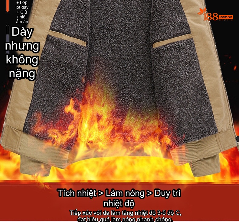 Áo Khoác Bomber Nam Lót Lông Cừu Non Cổ Bẻ Phong Cách Quân Đội Màu Xanh Rêu, Xanh Navy, Trắng Kem, Nâu chi tiết 4