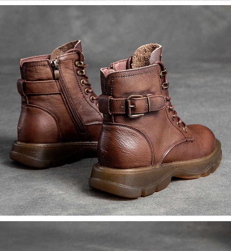 Boot Martin Nữ Da Bò Cổ Thấp Buộc Dây Chiều Cao Đế Khoảng 3.5cm Màu Đen, Nâu chi tiết 16