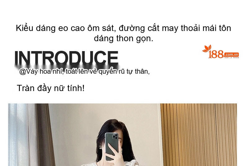 Váy Midi Nữ Tay Ngắn Họa Tiết Hoa Nhí Thắt Eo Phong Cách Pháp chi tiết 7