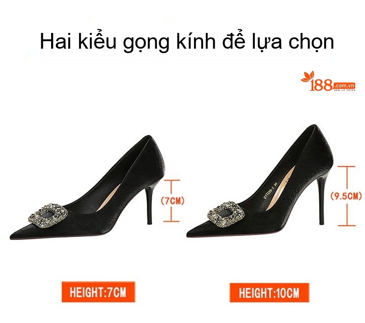 Giày Cao Gót Nữ Mũi Nhọn Nỉ Gót Nhọn Khóa Đá Chiều Cao Đế 7cm Màu Đen chi tiết 1