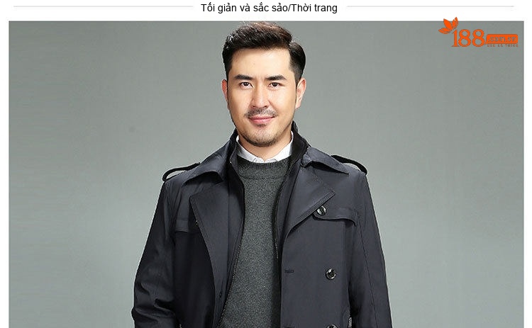 Áo Khoác Mangto Nam Dáng Dài Có Lớp Lót Tháo Rời Phong Cách Anh Quốc Màu Đen, Xanh Navy, Be chi tiết 8