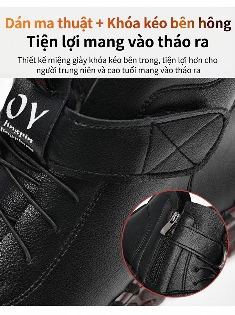 Giày Cao Cổ Nữ Lót Lông Giữ Ấm Chiều Cao Đế Khoảng 3cm Màu Kem, Đen, Đỏ, Nâu chi tiết 11